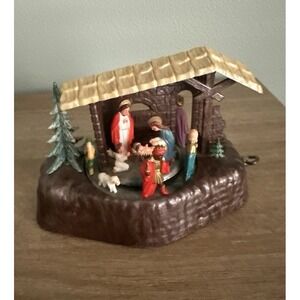 VTG Shiny Brite Plastic Christmas Nativity Set Musical Revolving Figures Germany